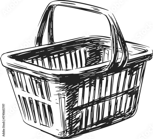 Shopping basket sketch hand drawn style with handles isolated — stock vector