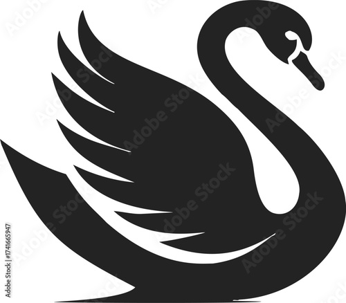 Black swan sketch, hand drawn vector, elegant bird silhouette with raised wings — stock vector
