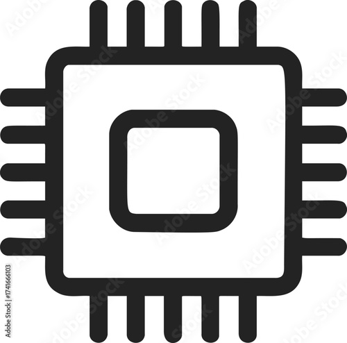Microchip vector icon, bold outline, minimal electronic circuit symbol — stock vector