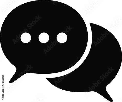 Chat bubble icon vector, minimal black speech bubbles with ellipsis — stock vector
