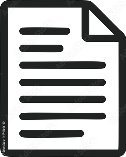 Document icon vector, bold outline with folded corner and horizontal lines — stock vector
