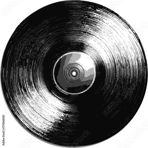 Vinyl record vector, hand drawn style, detailed retro music disc illustration — stock vector
