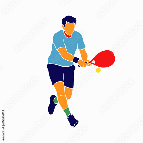 A vibrant illustration captures a tennis player in action, showcasing athletic movement with a dynamic and colorful graphic style.