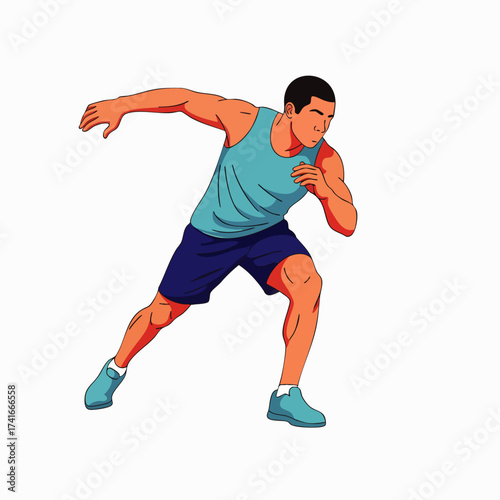 An energetic illustration showcases a determined man sprinting forward, emphasizing speed, movement, and physical activity against a clean white background.