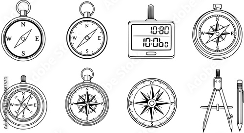Set of compass vector icon