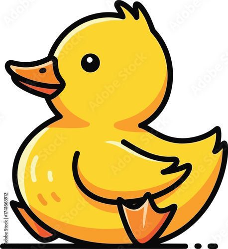 Adorable yellow rubber ducky character sitting playfully, perfect for children's themes and fun designs
