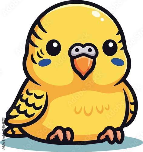 Adorable yellow budgie bird character, cute and friendly, perfect for children's content and playful designs.