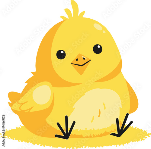 Adorable fluffy yellow chick sitting happily on straw, perfect for Easter and spring designs
