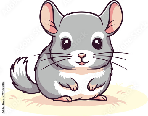 Adorable cartoon chinchilla with big eyes and fluffy tail, perfect for kids' designs