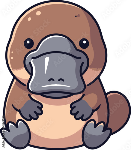 Adorable cartoon platypus sits looking cute and curious with a friendly expression and big eyes