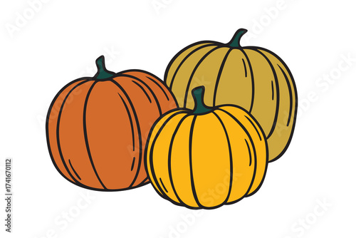 pumpkin harvest doodle hand drawn icon. Cartoon colorful drawing pumpkin clipart symbol collection
