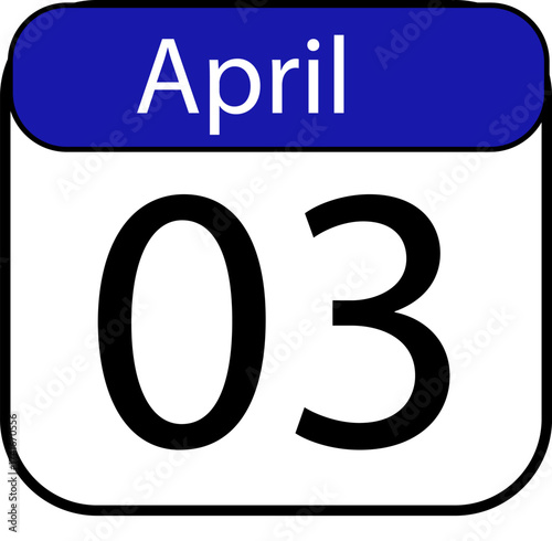 Remember April 3rd for planning events, birthdays, or social media calendars with this classic blue and white calendar date block design element