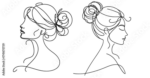 Two women with elegant updo minimal line drawing