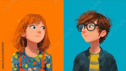 A colorful, original video in vector style about the relationship between a boy and a girl, which will soon develop, or has already developed, into the most beautiful romantic feeling - love