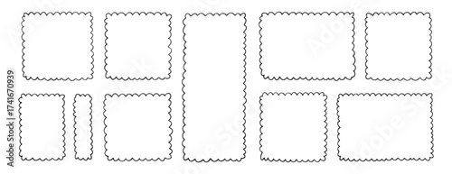 picture rectangle cute line wavy frame, frame doodle line hand drawn, outline border frame, scribble frame cute set