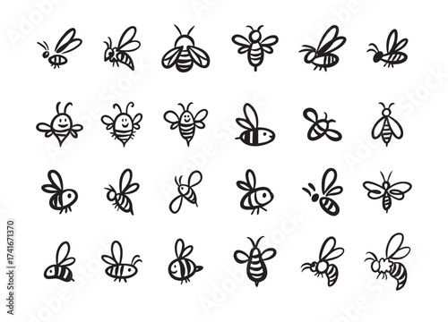 Doodle 360 degree. Hand drawn outline style set