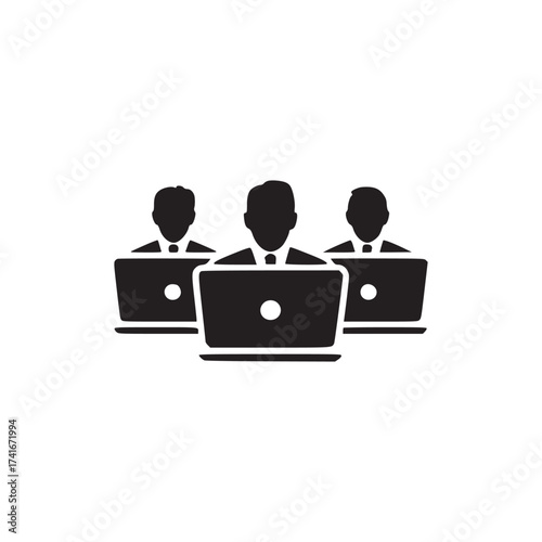 Vector art of team of three people working on laptops coworkers working together on a project business team working on a new project