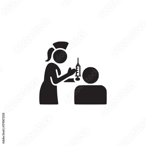 Vector art of nurse administering a vaccine to a patient, a healthcare professional providing immunization, depicted in a clear and concise illustration