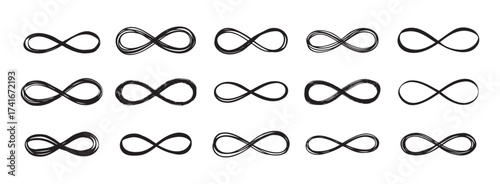 Infinity sign doodle hand drawn icon set 