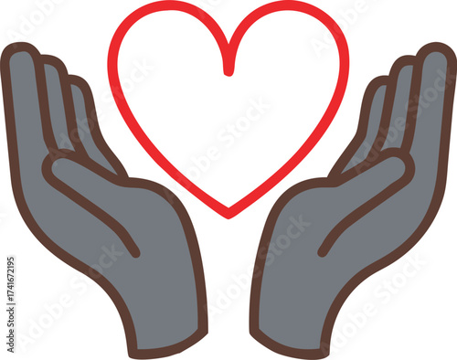 Caring hands holding a red heart symbol for love and compassion