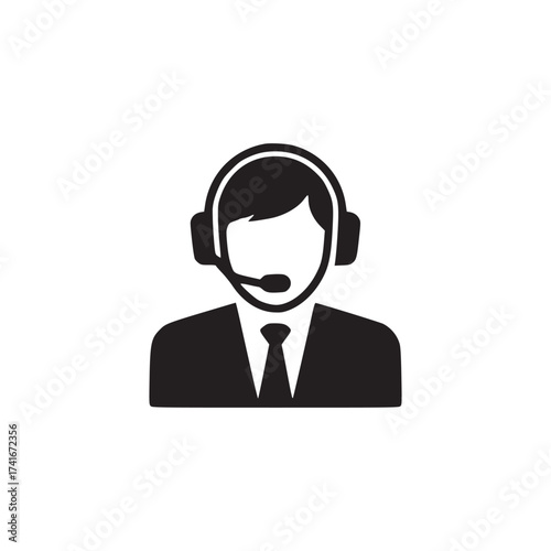 Vector art of customer service representative silhouette illustration of a support agent with headset, providing assistance and communication