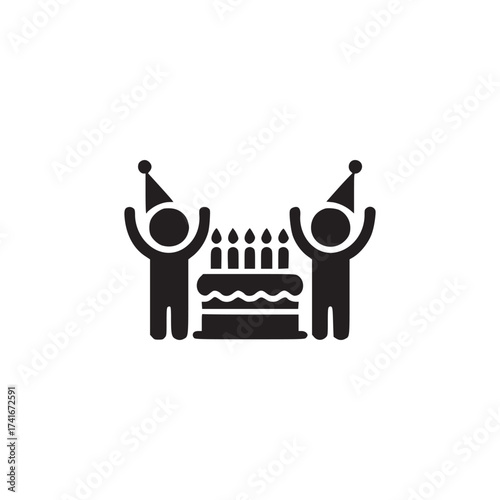 Vector art of people celebrating birthday friends celebrating special occasion with cake happy people enjoying party with cake and candles