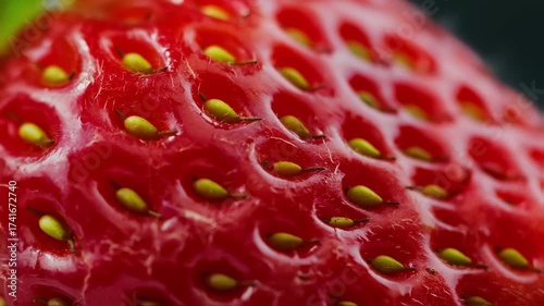 Wallpaper Mural This video shows a close-up of a ripe strawberry, displaying its vivid red color, detailed seeds, and juicy texture. The fresh fruit's surface glistens in natural light. Torontodigital.ca
