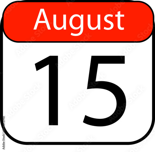 Mark your calendar for August 15th with this clear, modern calendar icon, perfect for scheduling reminders and important dates.