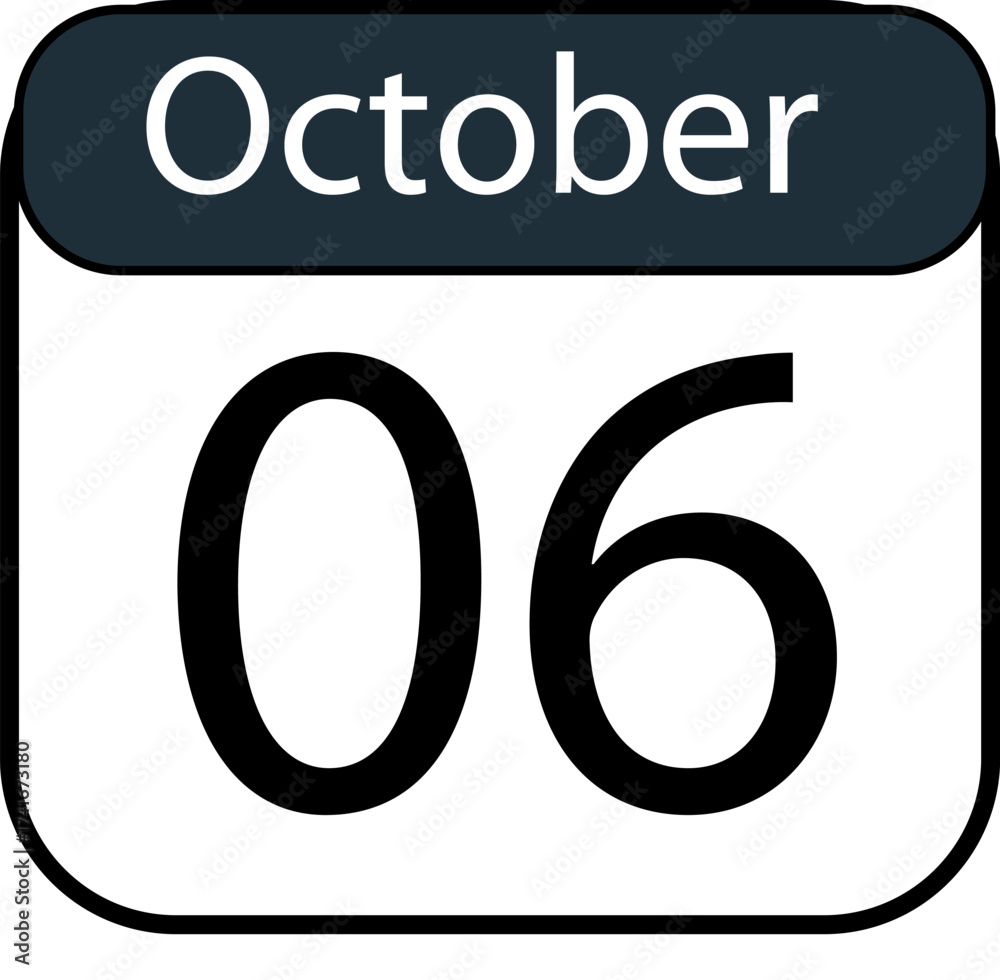 Obraz premium Mark your calendar with this modern October 6th date graphic, perfect for scheduling, reminders, and planning seasonal events with clear, bold numerals.