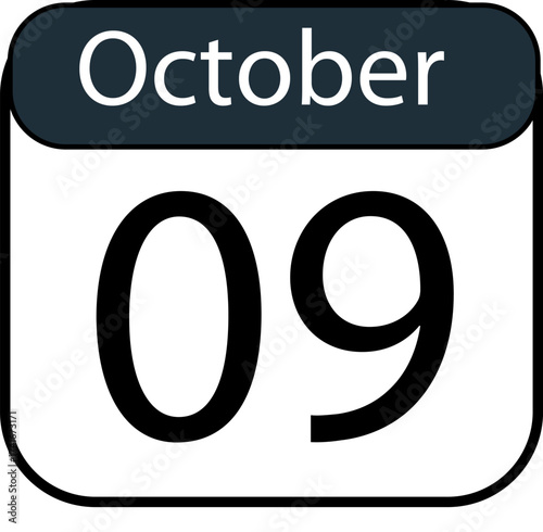 Mark your calendar for October ninth with this clear, modern date graphic perfect for event planning or reminders