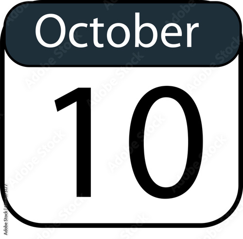 October tenth calendar reminder notification graphic simple flat design