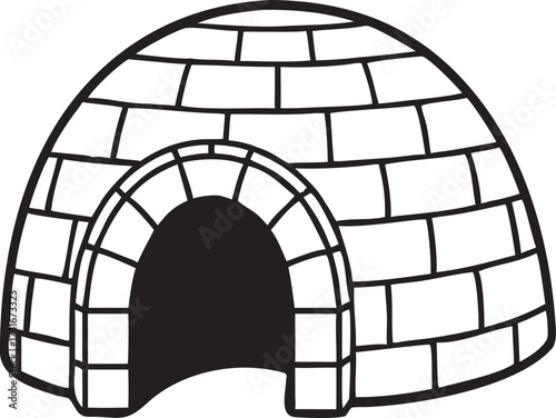 Traditional inuit igloo shelter structure with arched entrance and brick pattern