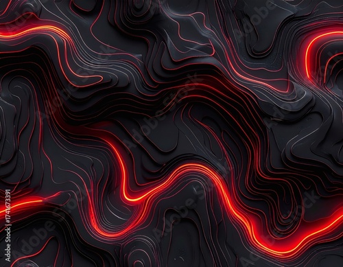 abstract topographic black background with red lines