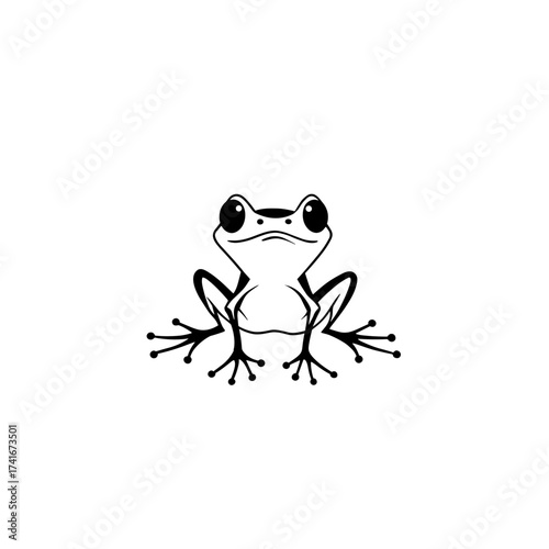 Poison Dart Frog. Poison Dart Frog simple black and white line art vector logo