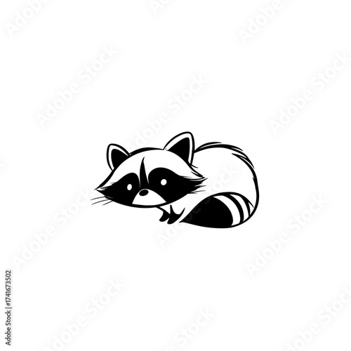 Raccoon. Raccoon simple black and white line art vector logo