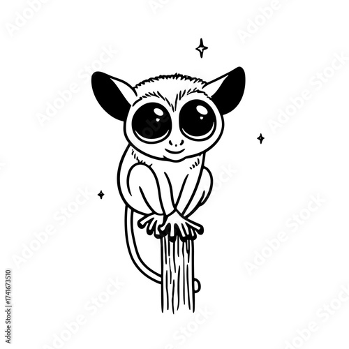 Tarsier. Tarsier simple black and white line art vector logo