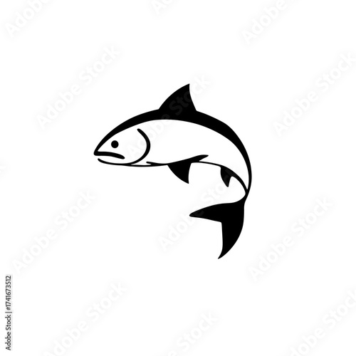 Trout. Trout simple black and white line art vector logo