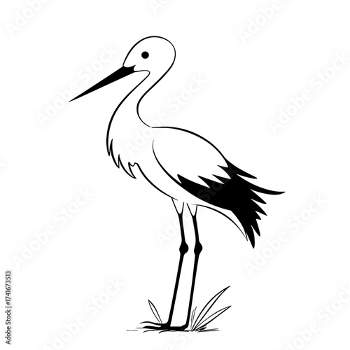 Stork. Stork simple black and white line art vector logo
