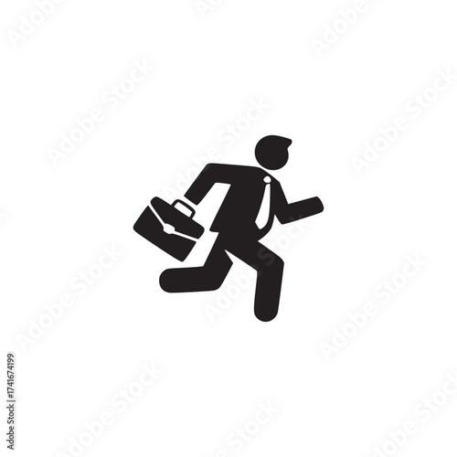 Vector art of stick figure businessman running with briefcase, a dynamic vector illustration of a professional in a hurry, perfect for business and career themes this graphic conveys urgency and ambit
