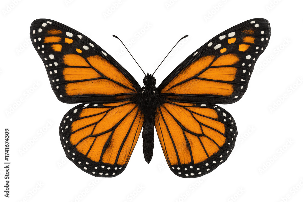 Fototapeta premium Monarch butterfly spreading wings with transparent background