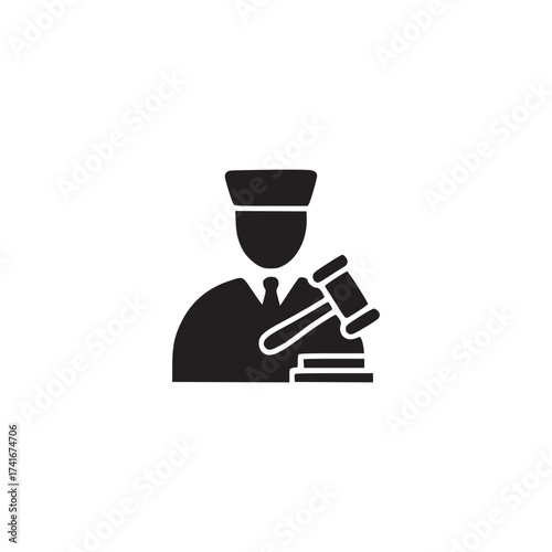 Vector art of judge with gavel, representing justice, law, court, and legal proceedings, symbolizing authority, fairness, and the judicial system