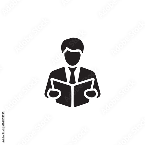 Vector art of man reading book person holding open book, studying literature, gaining knowledge, enjoying reading, learning new information