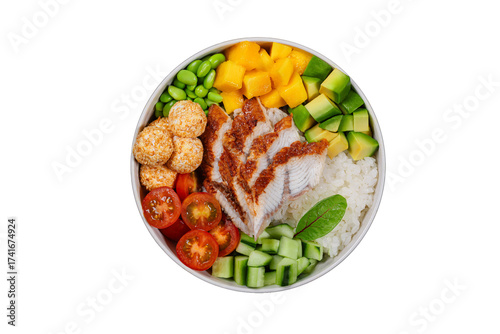 Poke bowl with grilled eel, avocado, mango and rice

Japanese sushi poke bowl with unagi and vegetables

Colorful poke bowl with eel, avocado and mango