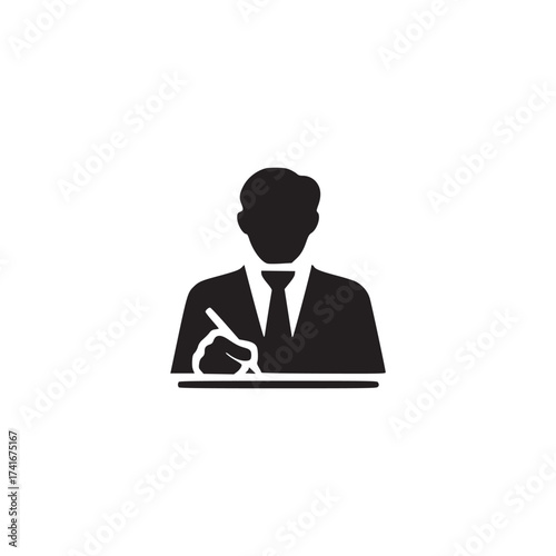 Vector art of businessman signing document, representing professionalism, authority, and decisionmaking in a simple, elegant design