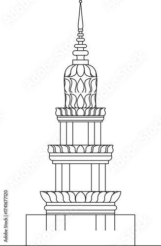 An intricate Thai-style stupa or chedi. Vector illustration of a traditional spiritual and architectural element, ideal for cultural and travel designs.