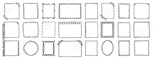 Doodle thin line frame geometric rectangle and square border set. abstract empty line shapes hand drawn style frames. 