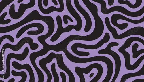 Summer bright retro 60s or 70s background colorful leaking smooth organic bold lines. Poisonous flashy black purple colors