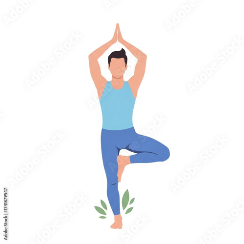 Flat Design Illustration of a Man in Tree Yoga.eps