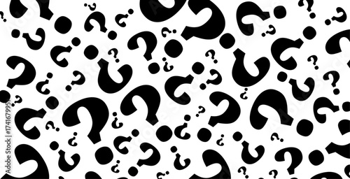 Black question mark pattern background. Answer guess faq decorative abstract wallpaper. Vector illustration