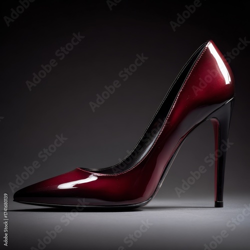 Elegant high heel shoe in a rich glossy red color with a pointed toe and stiletto heel